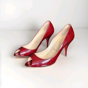 Christian Louboutin Yoyo red Patent Peep Toe Stiletto Pumps Size 39 No Box